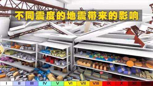 视频模拟12级地震震度对超市产生的影响