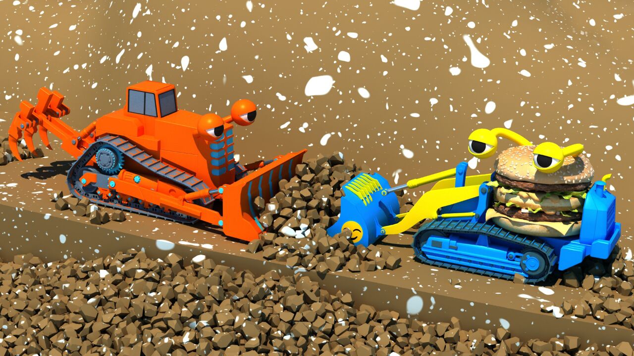 推土机修路,少儿挖掘机工程车汽车玩具动画片,幼儿启蒙益智动画