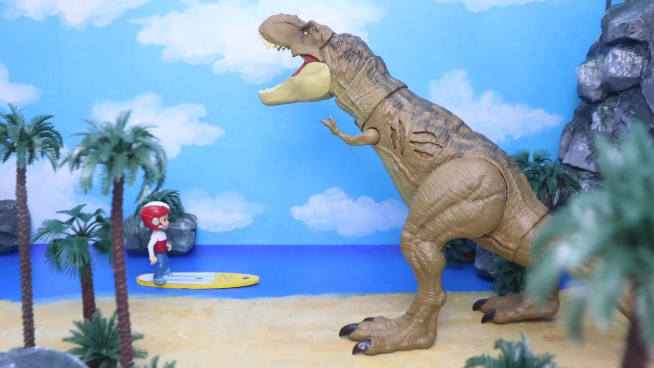 汪汪队海边冲浪遇到霸王龙,展开激烈的大决斗_高清1080p在线观看平台
