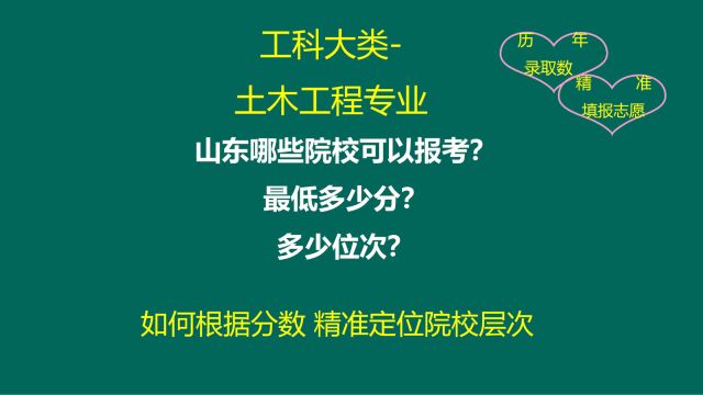 工科类土木工程专业山东高三考生多少分?省排名多少位?有山东省内哪些院校可报考?