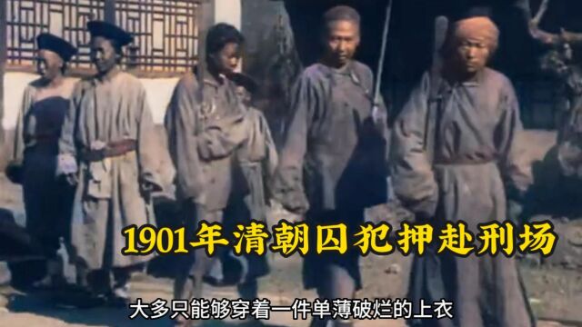 1901年清朝囚犯押赴刑场真实影像,打赤脚栓脚链,一脸绝望!