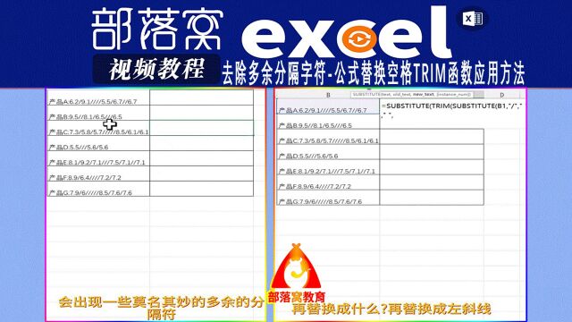 excel去除多余分隔字符视频:公式替换空格trim函数应用方法