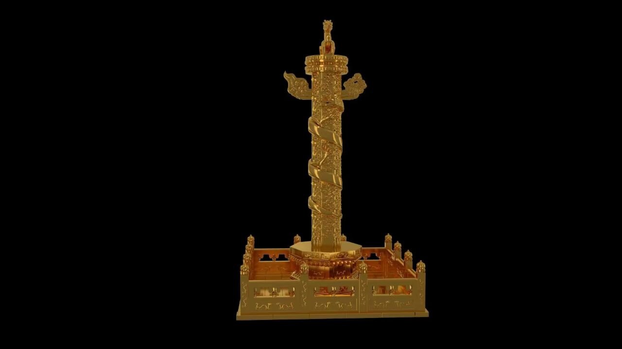 高交会展厅全息展示柜视频素材 金色3d华表