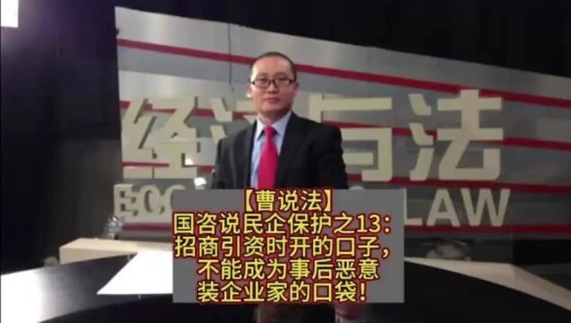 国咨说民企保护之13:招商引资时开的口子,不能成为事后恶意装企业家的口袋!