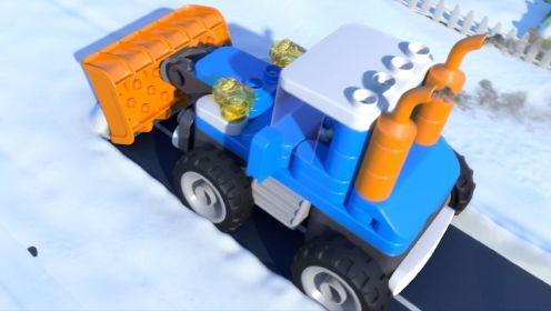 机器人鲁鲁变身推土机清理道路上的大雪
