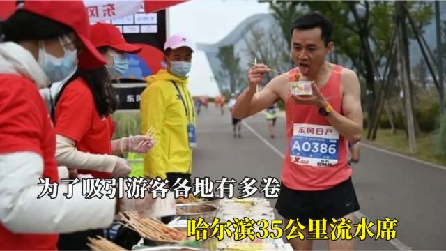 为了吸引游客各地有多卷,哈尔滨35公里流水席,天津大爷跳水演讲