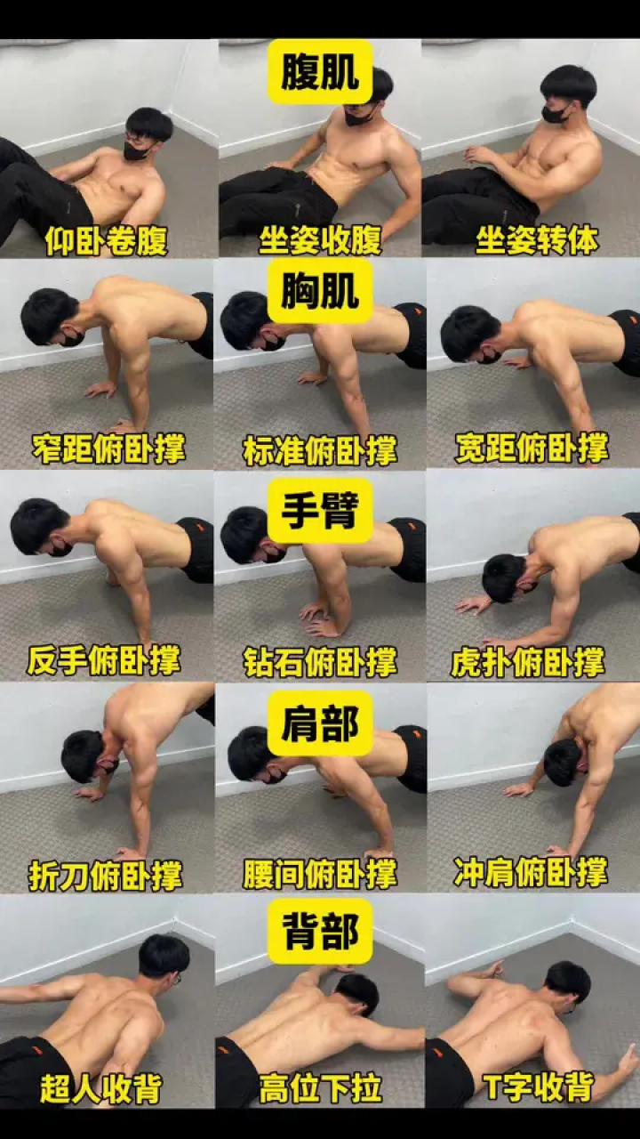 居家徒手全方位上肢力量训练动作(每个动作完成4组,每组8-12个,组间休息60秒)#居家锻炼#徒手健身#健身_高清1080P在线观看平台_腾讯视频