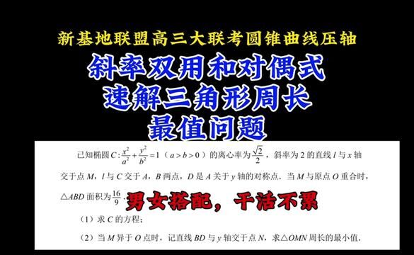 新基地联盟高三大联考圆锥曲线压轴:斜率双用与对偶式的巧妙处理 #高中数学 #圆锥曲线不联立 #高中数学妙招 #高考数学