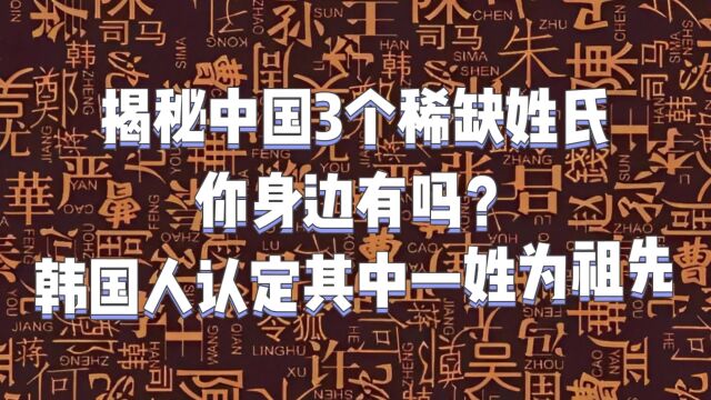 揭秘中国3个稀缺姓氏,你身边有吗?韩国人认定其中一姓为祖先