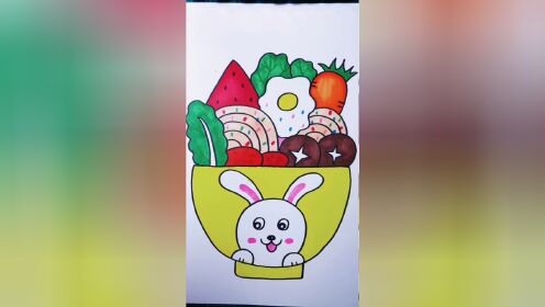 简笔画兔子吃饭了#亲子互动