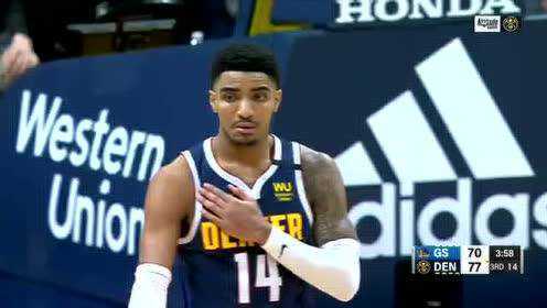 《NBA全场回放》【原声回放】勇士vs掘金第3节 普尔后撤步三分压哨入网