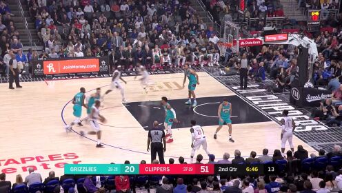 《NBA全场回放》【原声回放】灰熊vs快船第2节 乔治助攻祖巴茨双手暴扣