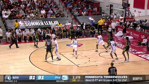 《NBA全场集锦》【原声】森林狼99-96费城 麦克丹尼尔斯三分绝平加时赛险胜