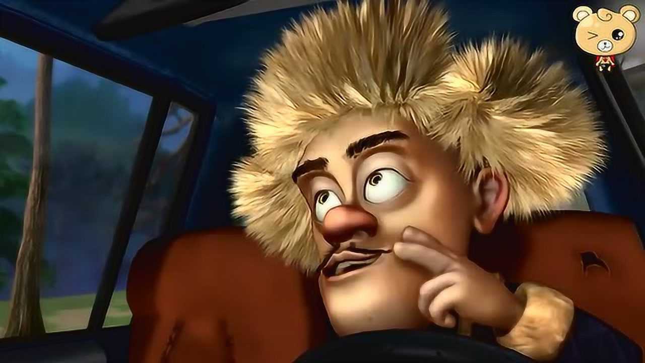 熊出没1光头强戴着椅子开车来到树林中