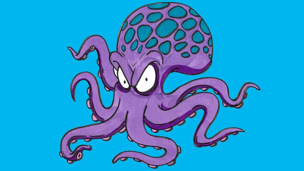辣椒绘本 简笔画 一只凶狠的章鱼大怪兽_腾讯视频