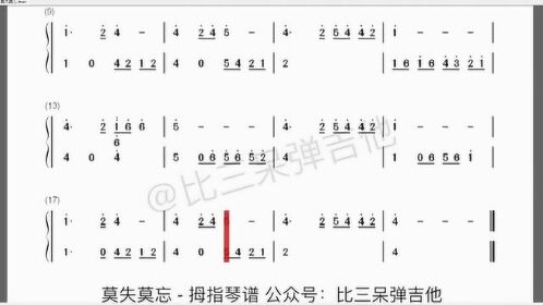 莫失莫忘 拇指琴简谱 卡林巴琴 比三呆弹吉他
