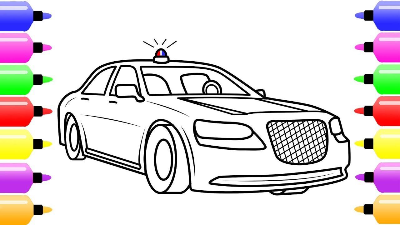 亲子涂色简笔画:漂亮的鸣笛车