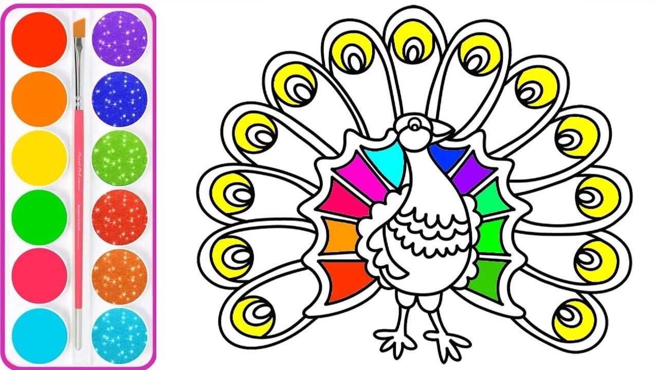 亲子涂色画:漂亮的孔雀画画