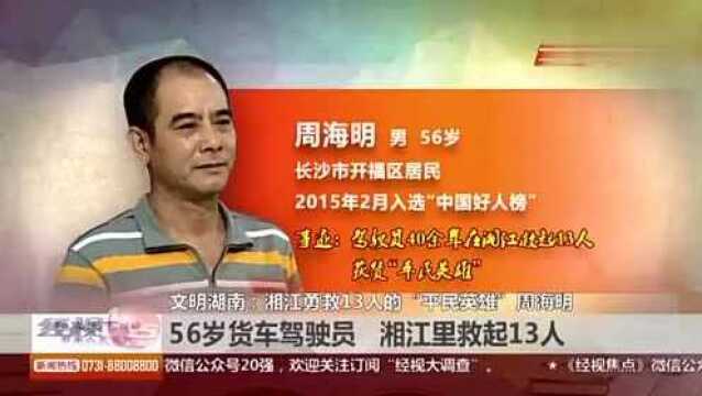 文明湖南:“平民英雄”周海明,43年来在湘江救起落水13人!