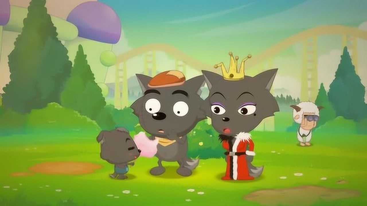 灰太狼吃小灰灰的棉花糖,被红太狼揪着脸骂:你跟儿子抢什么糖啊