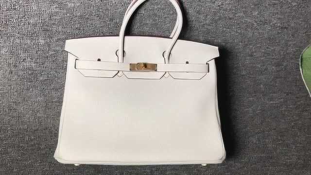 Hermes/爱马仕女包 Birkin 35奶昔白 金扣蜡线手缝制铂金包