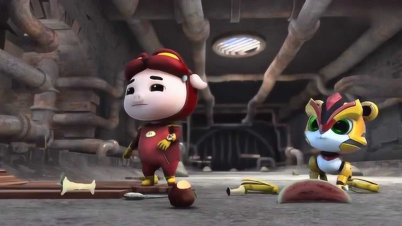 猪猪侠之超星萌宠4猪猪侠踩着香蕉皮带着小呆呆找到奔跑着总部