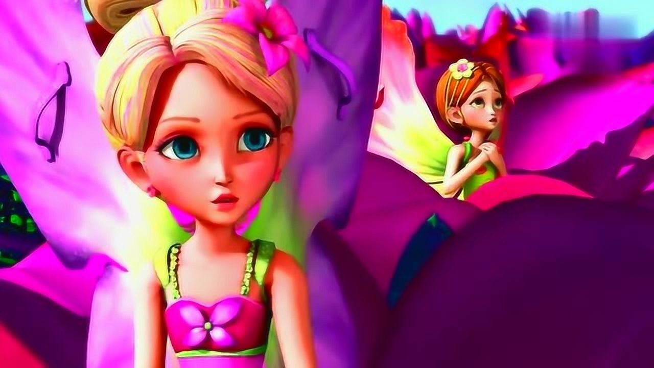 芭比之花仙子花仙子们第一次见到挖掘机很震撼贾斯娜觉得像花朵