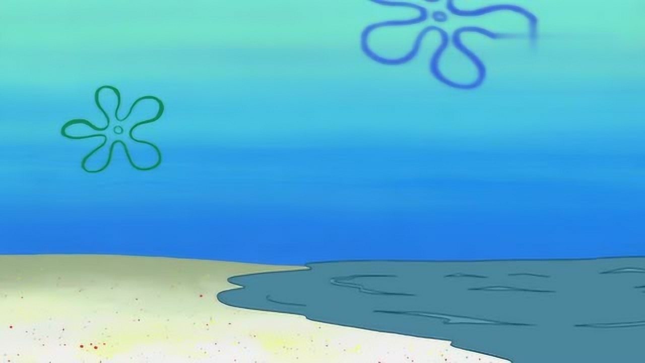 海绵宝宝和派大星海滩上面骑着泡泡玩追逐