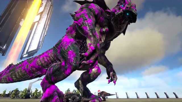 方舟生存进化 泰坦之王被彻底激怒了 使出了紫色霸气 路飞都害怕