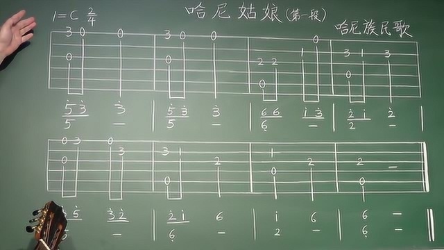 古典吉他考级曲《哈尼姑娘》第一段