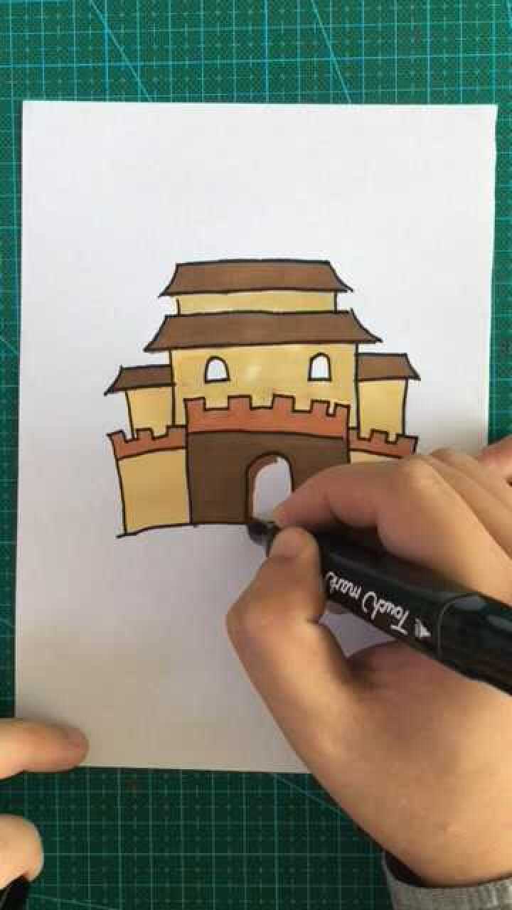 儿童简笔画古建筑涂色图片