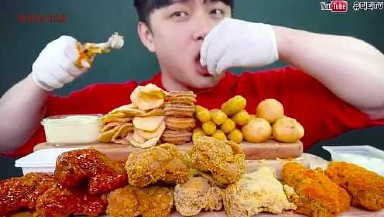 大胃王吃播，各种炸鸡，全部吃掉-_高清
