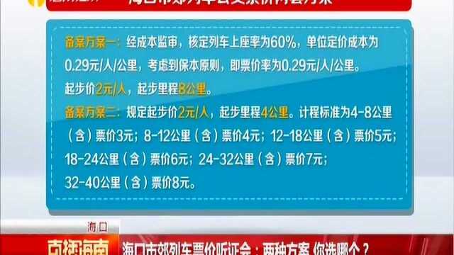 海口市郊列车票价听证会:两种方案 你选哪个?