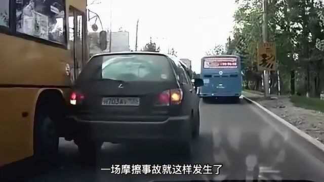 公交车怒怼雷克萨斯,如果不是监控,这公交车要赔破产啊