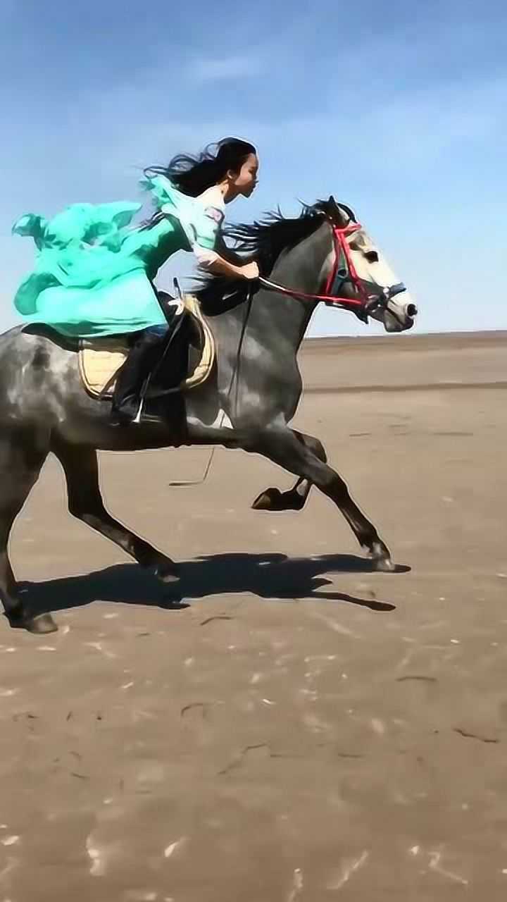 小姐姐骑马飞奔,英姿飒爽,看着感觉都很爽!
