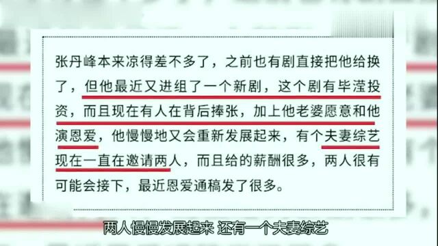 貌合神离?网曝张丹峰在拍摄毕滢投资新剧,洪欣愿意配合演恩爱