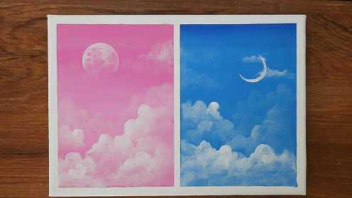 创意绘画作品，简单的粉色天空和蓝色天空！
