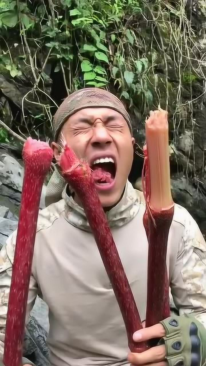 红色的甘蔗见过么,看这大哥的表情,感觉不怎么好吃啊