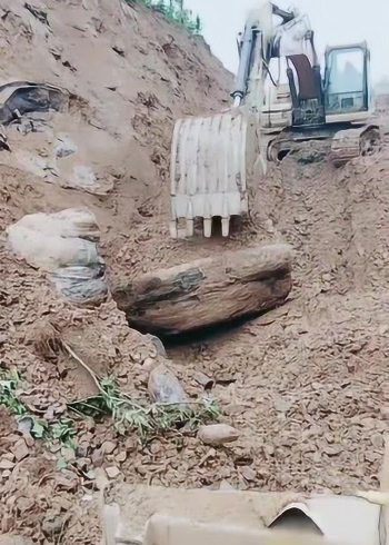 挖掘机挖出来一块大石头,看着像是打火石,真是太神奇了