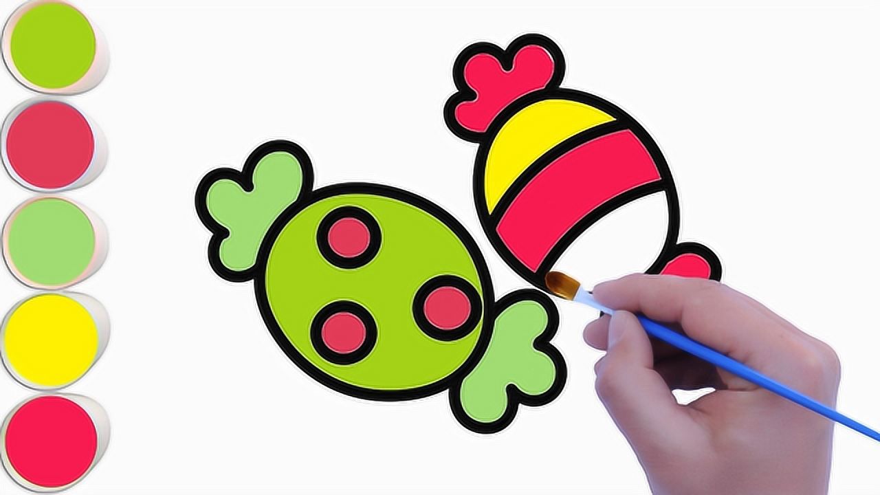 教你画2颗漂亮的糖果,涂上色彩鲜艳的颜色,简笔画视频教程