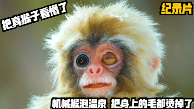 机械猴泡温泉把身上的毛都烫掉了,这把真猴子看懵了!纪录片