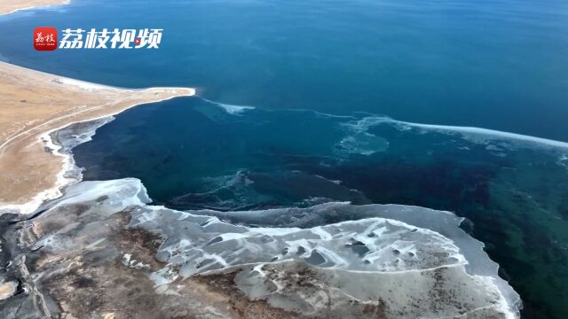 壮阔如画!青藏高原青海湖沿岸被冰霜包裹在阳光下熠熠生辉