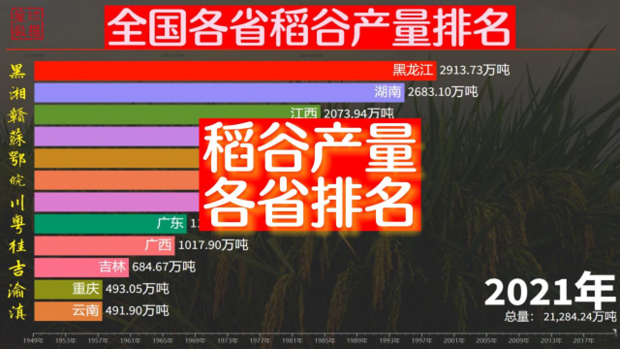 袁隆平逝世两周年,全国各省稻谷产量排名,一粥一饭当思来处不易