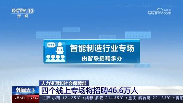 人力资源和社会保障部:四个线上专场将招聘46.6万人