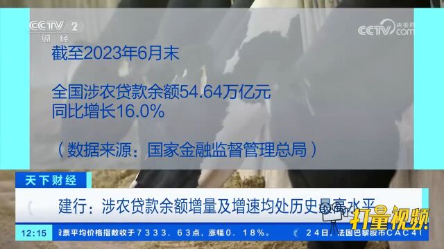 建行:涉农贷款余额增量及增速均处历史最高水平