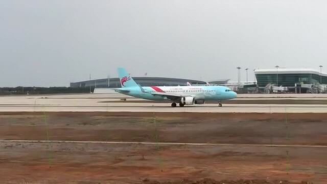 浙江长龙航空空客A320大飞机,降落武汉天河机场2跑道