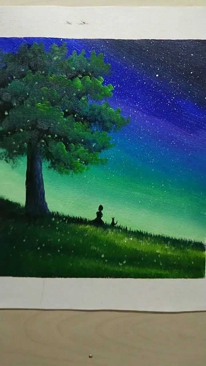 今天教大家画一个简单又好看的星空下的女孩油画