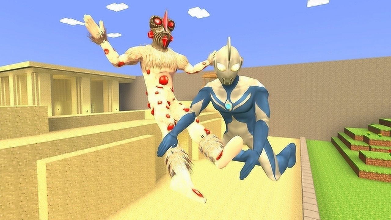 高斯奥特曼在村庄给怪兽挠痒痒真是太好玩了