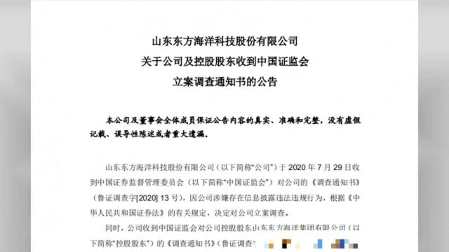 ST东洋再被立案调查 或还面临投资者索赔