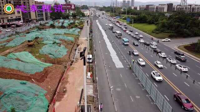 航拍成都龙泉驿成龙大道地铁施和道路改造同时进行交通压力增大